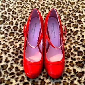 RED LegAvenue patent leather babydoll pumps